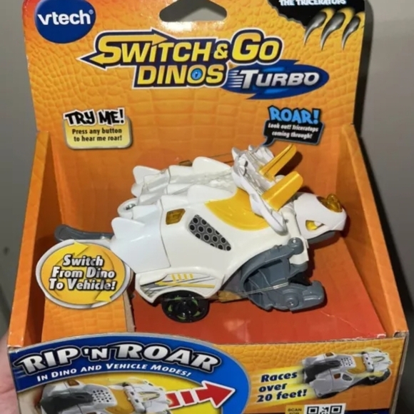 Switch & Go Dinos Turbo - White and Yellow Triceratops - Picture 1 of 2